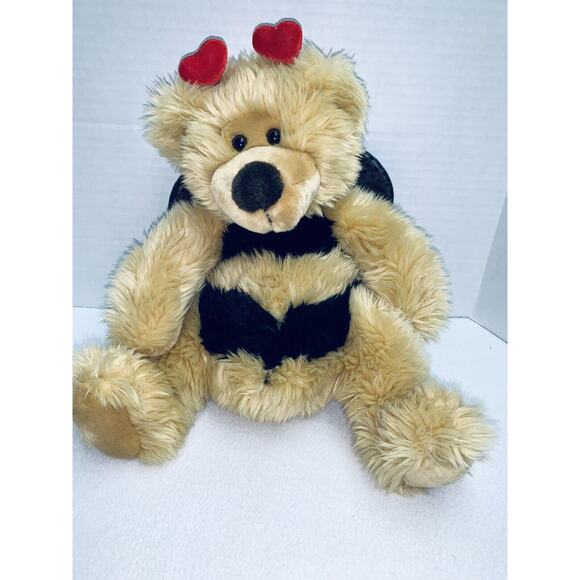 Russ Tan Bear Dressed as Bumble Bee Plush Breezy 10" Valentine's Hearts Antenna - Picture 1 of 9